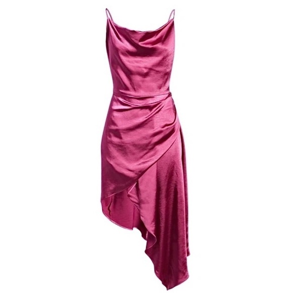 NWT ELLIATT 70s Satin Cowl Neck Sleeveless Asymmetrical Wrap Hem Draped Dress S - Picture 8 of 10